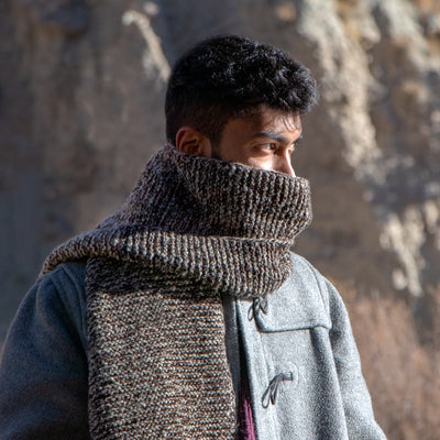 Earthy Brown Hand-Knit Muffler - Shop@Woolknitters