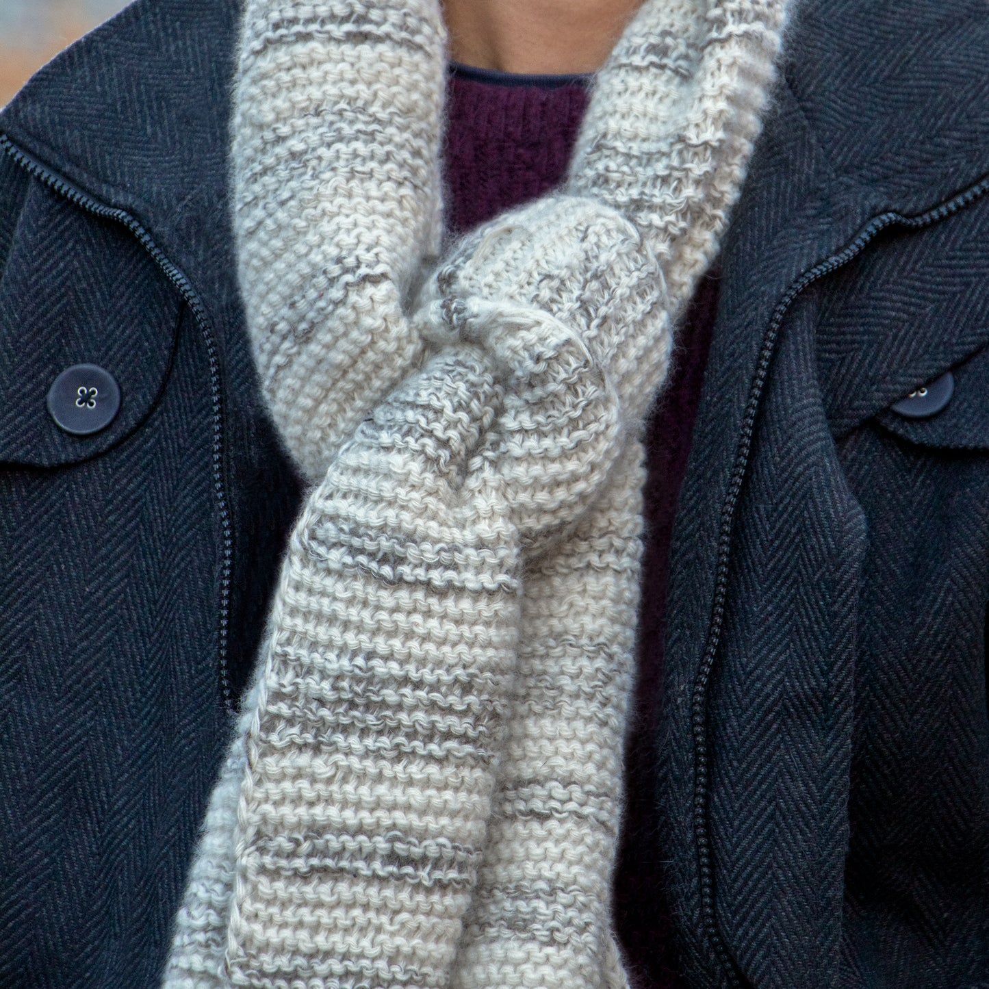 Snow White & Grey Striped Hand-Knit Muffler